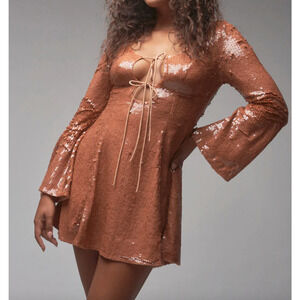 RaeVynn Harlow Sequin Dress Tie Front Mini Retro 70's Wolf & Badger Size 2 NWT